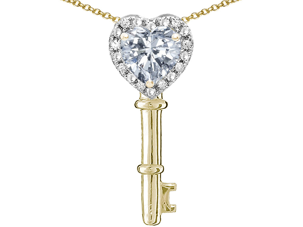 Star K  Key to My Heart Pendant Necklace with Genuine White Topaz