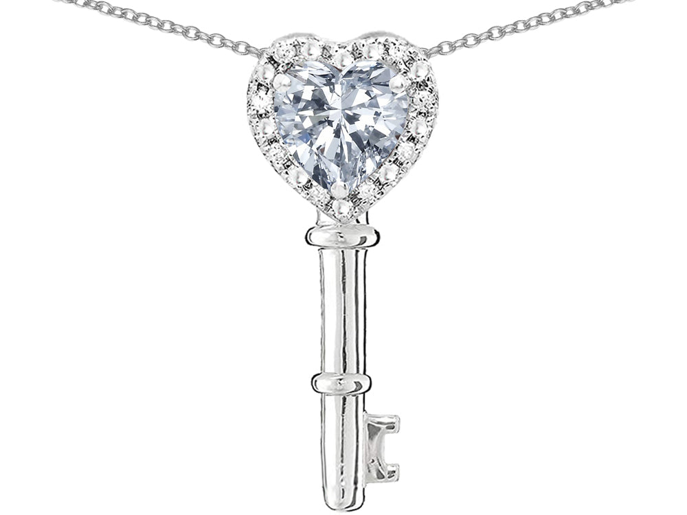 Star K  Key to My Heart Pendant Necklace with Genuine White Topaz