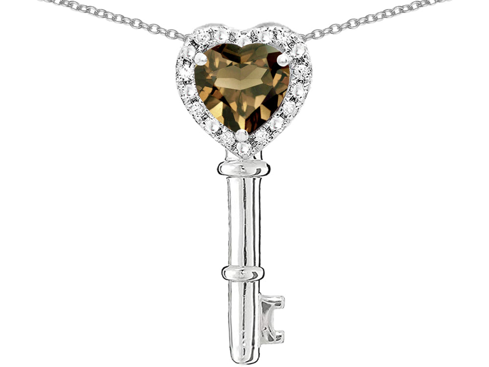 Star K  Key to My Heart Pendant Necklace with Genuine Smoky Quartz