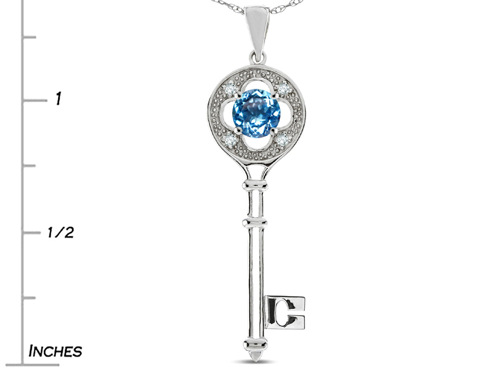 Star K  Key to my Heart Clover Key Pendant Necklace with Round Genuine Blue Topaz