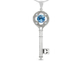 Star K  Key to my Heart Clover Key Pendant Necklace with Round Genuine Blue Topaz