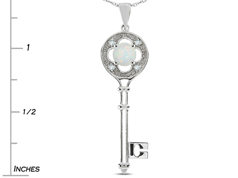 Star K  Key to my Heart Clover Key Pendant Necklace with Round Genuine Opal