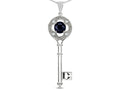 Star K  Key to my Heart Clover Key Pendant Necklace with Round Genuine Black Sapphire