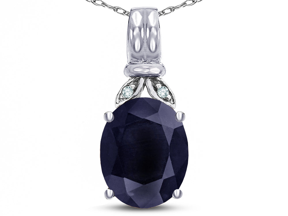Star K  Oval 10x8 Genuine Black Sapphire Fashion Pendant Necklace