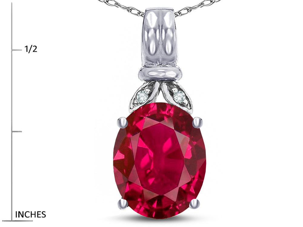 Star K  Oval 10x8 Created Ruby Fashion Pendant Necklace