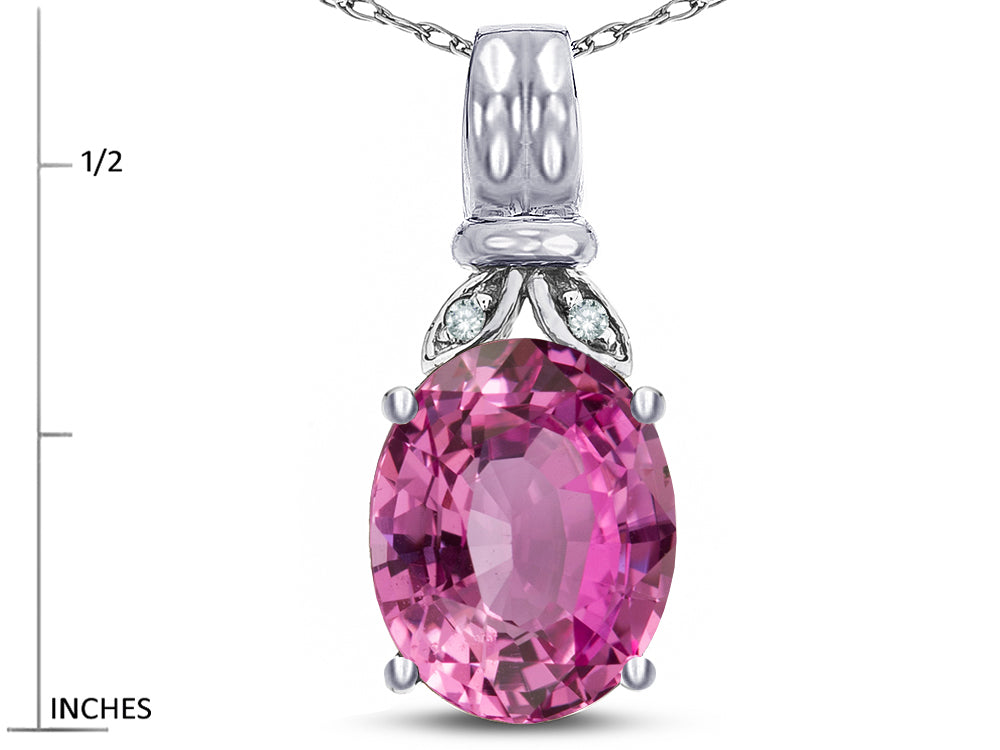 Star K  Oval 10x8 Created Pink Sapphire Fashion Pendant Necklace