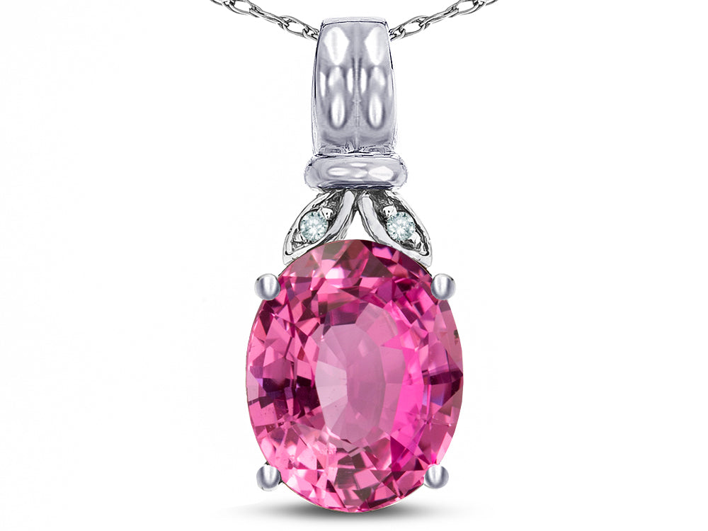 Star K  Oval 10x8 Created Pink Sapphire Fashion Pendant Necklace