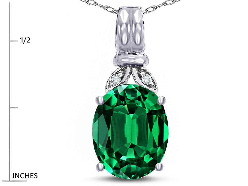 Star K  Oval 10x8 Simulated Emerald Fashion Pendant Necklace