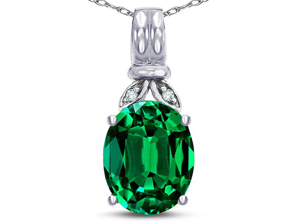 Star K  Oval 10x8 Simulated Emerald Fashion Pendant Necklace