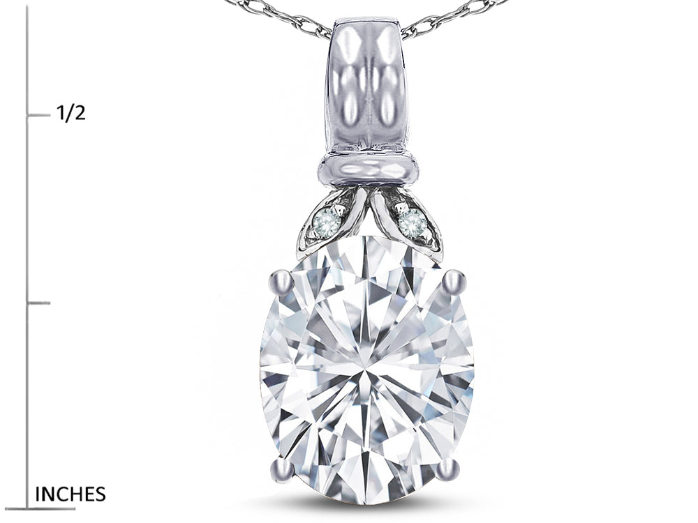 Star K  Oval 10x8 Genuine White Topaz Fashion Pendant Necklace
