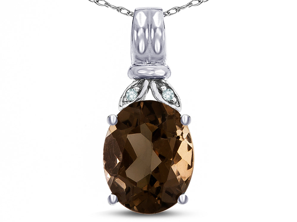 Star K  Oval 10x8 Genuine Smoky Quartz Fashion Pendant Necklace