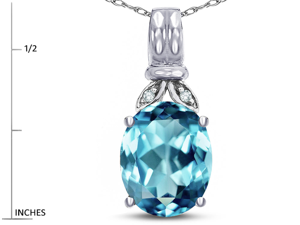 Star K  Oval 10x8 Genuine Blue Topaz Fashion Pendant Necklace