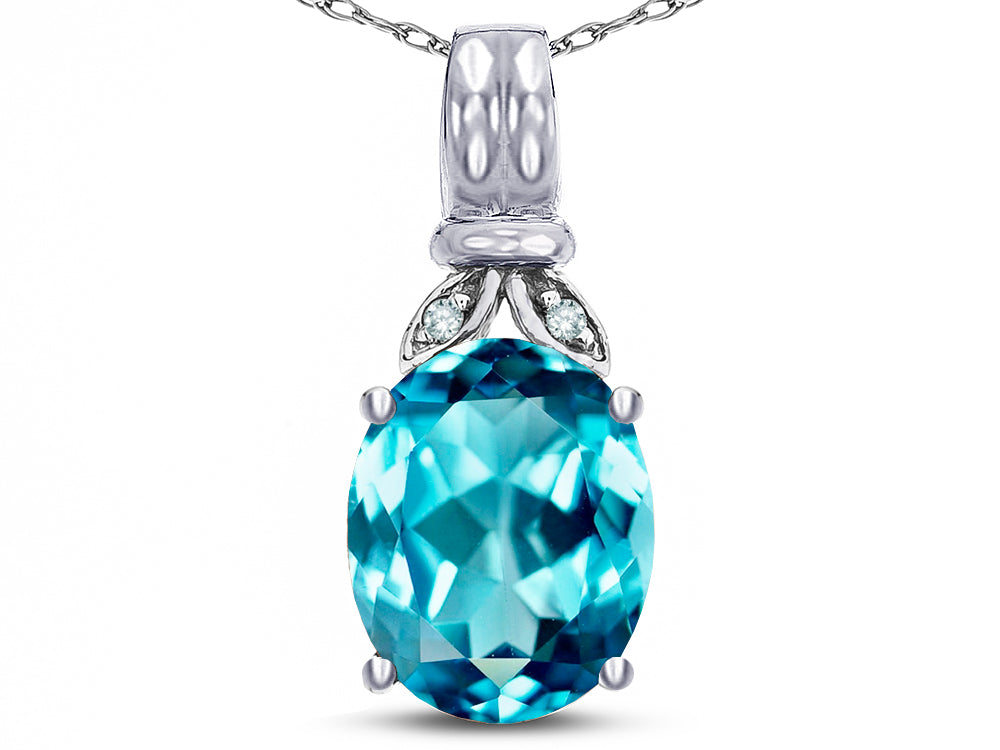 Star K  Oval 10x8 Genuine Blue Topaz Fashion Pendant Necklace