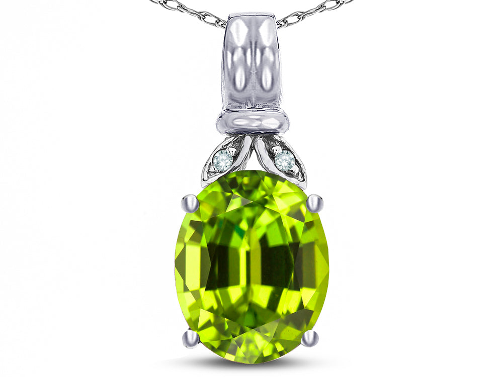Star K  Oval 10x8 Genuine Peridot Fashion Pendant Necklace