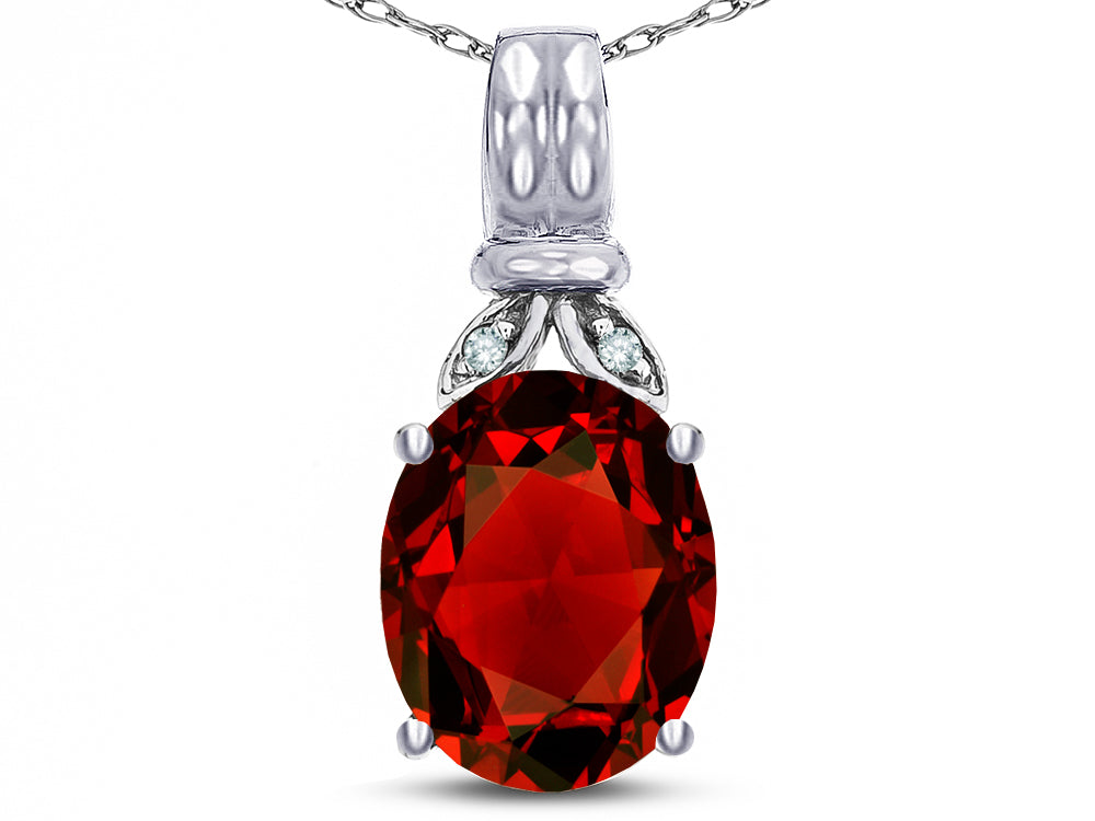 Star K  Oval 10x8 Genuine Garnet Fashion Pendant Necklace