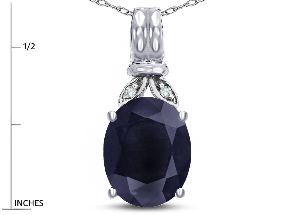 Star K  Oval 10x8 Genuine Black Sapphire Fashion Pendant Necklace