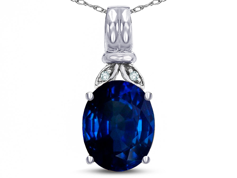 Star K  Oval 10x8 Created Sapphire Fashion Pendant Necklace