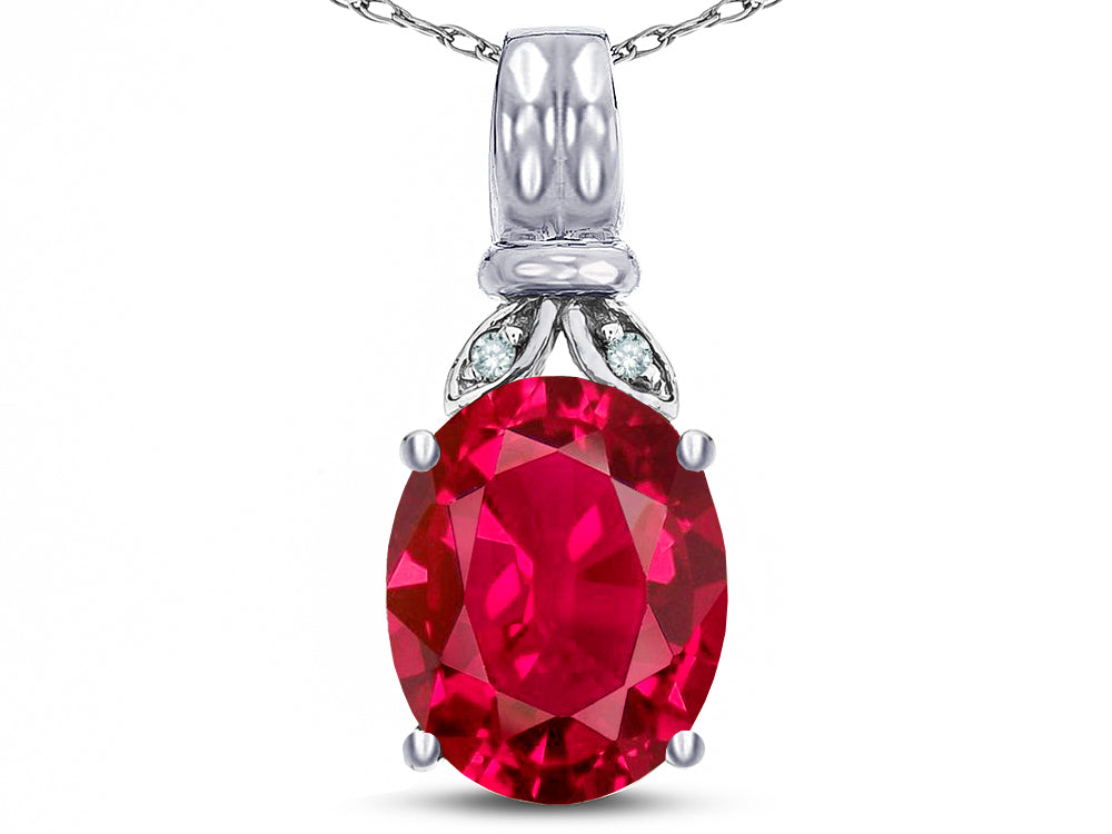 Star K  Oval 10x8 Created Ruby Fashion Pendant Necklace