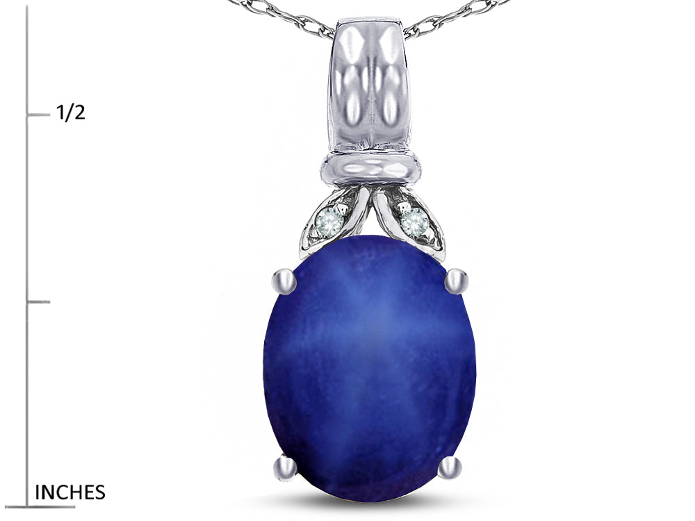 Star K  Oval 10x8 Created Star Sapphire Fashion Pendant Necklace
