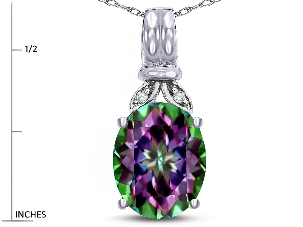 Star K  Oval 10x8 Rainbow Mystic Topaz Fashion Pendant Necklace