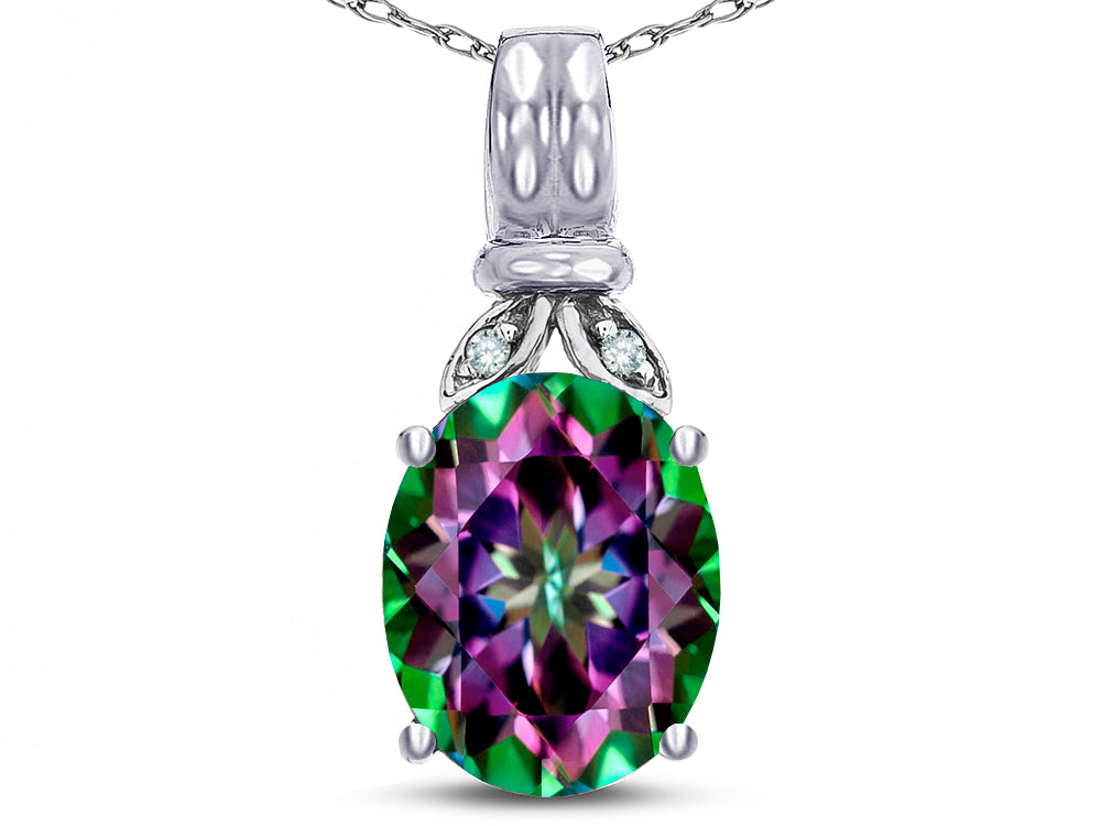 Star K  Oval 10x8 Rainbow Mystic Topaz Fashion Pendant Necklace