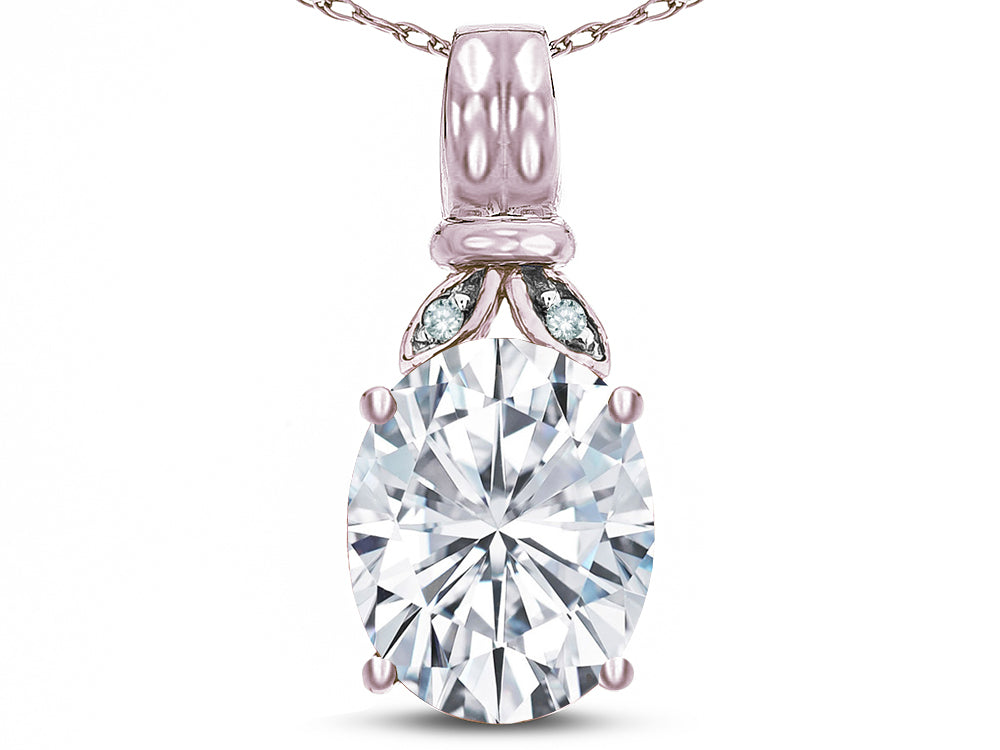 Star K  Oval 10x8 Genuine White Topaz Fashion Pendant Necklace
