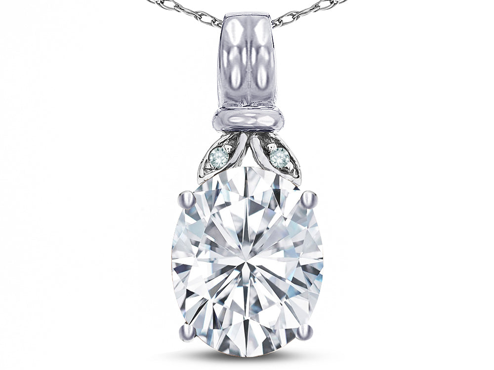 Star K  Oval 10x8 Genuine White Topaz Fashion Pendant Necklace