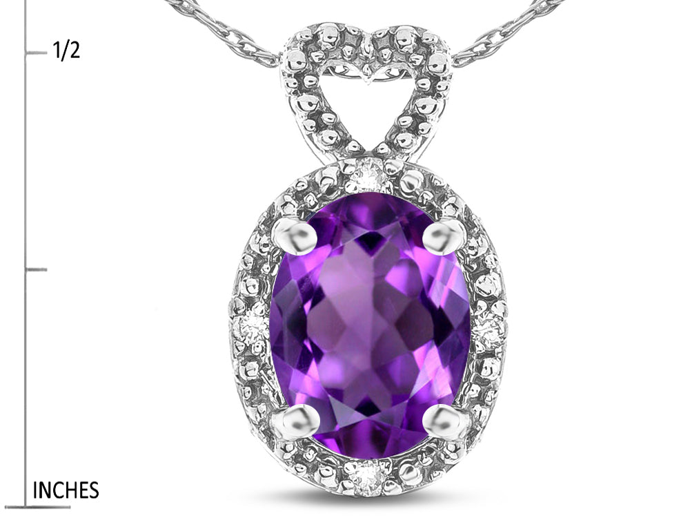 Star K  Oval 8x6mm Genuine Amethyst Vintage Antique Look Heart Pendant Necklace