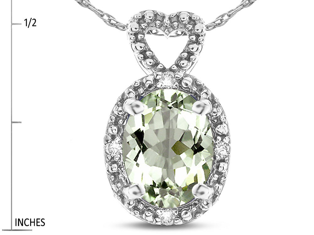 Star K  Oval 8x6mm Genuine Green Amethyst Vintage Antique Look Heart Pendant Necklace
