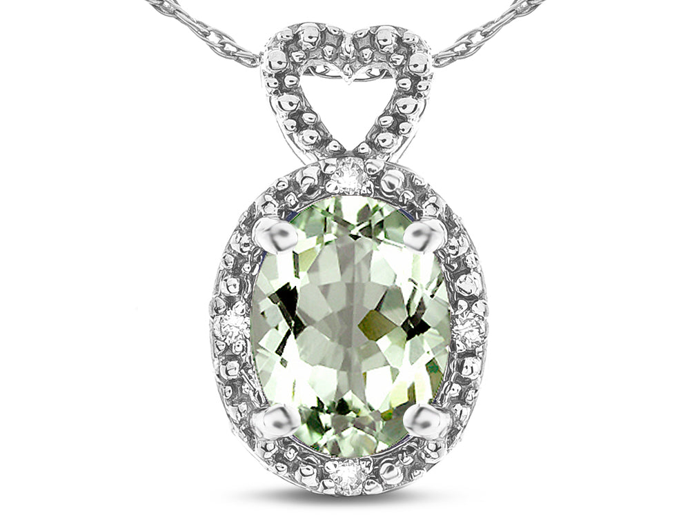 Star K  Oval 8x6mm Genuine Green Amethyst Vintage Antique Look Heart Pendant Necklace