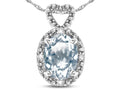 Star K  Oval 8x6mm Genuine Aquamarine Vintage Antique Look Heart Pendant Necklace