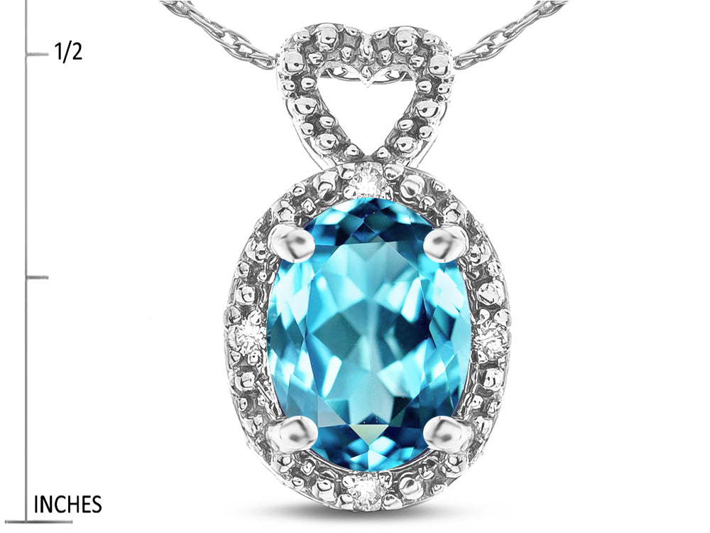 Star K  Oval 8x6mm Genuine Blue Topaz Vintage Antique Look Heart Pendant Necklace