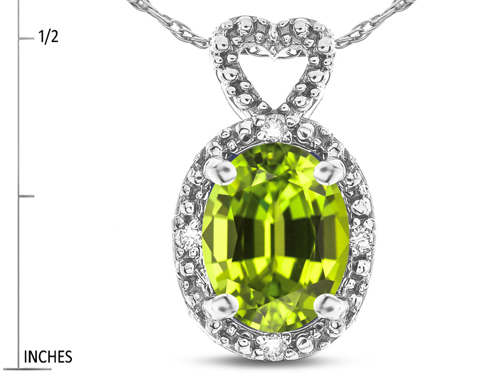 Star K  Oval 8x6mm Genuine Peridot Vintage Antique Look Heart Pendant Necklace