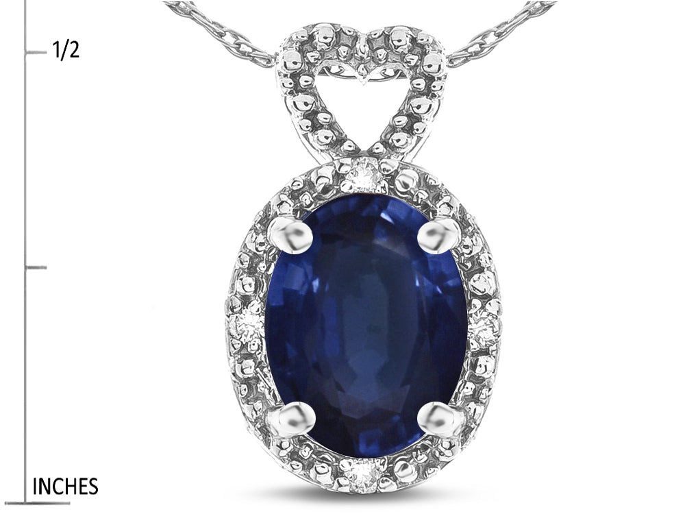 Star K  Oval 8x6mm Genuine Sapphire Vintage Antique Look Heart Pendant Necklace