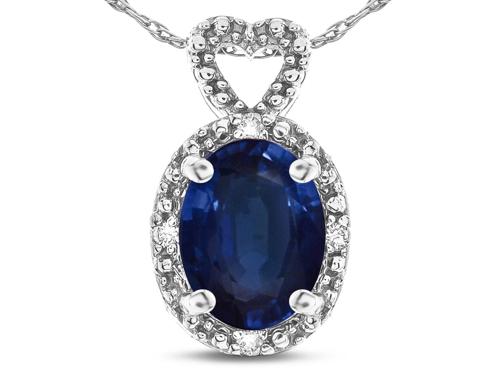 Star K  Oval 8x6mm Genuine Sapphire Vintage Antique Look Heart Pendant Necklace