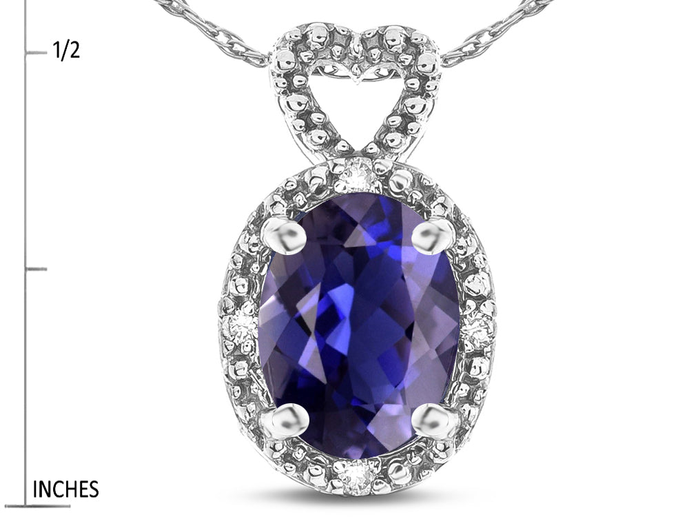 Star K  Oval 8x6mm Genuine Iolite Vintage Antique Look Heart Pendant Necklace