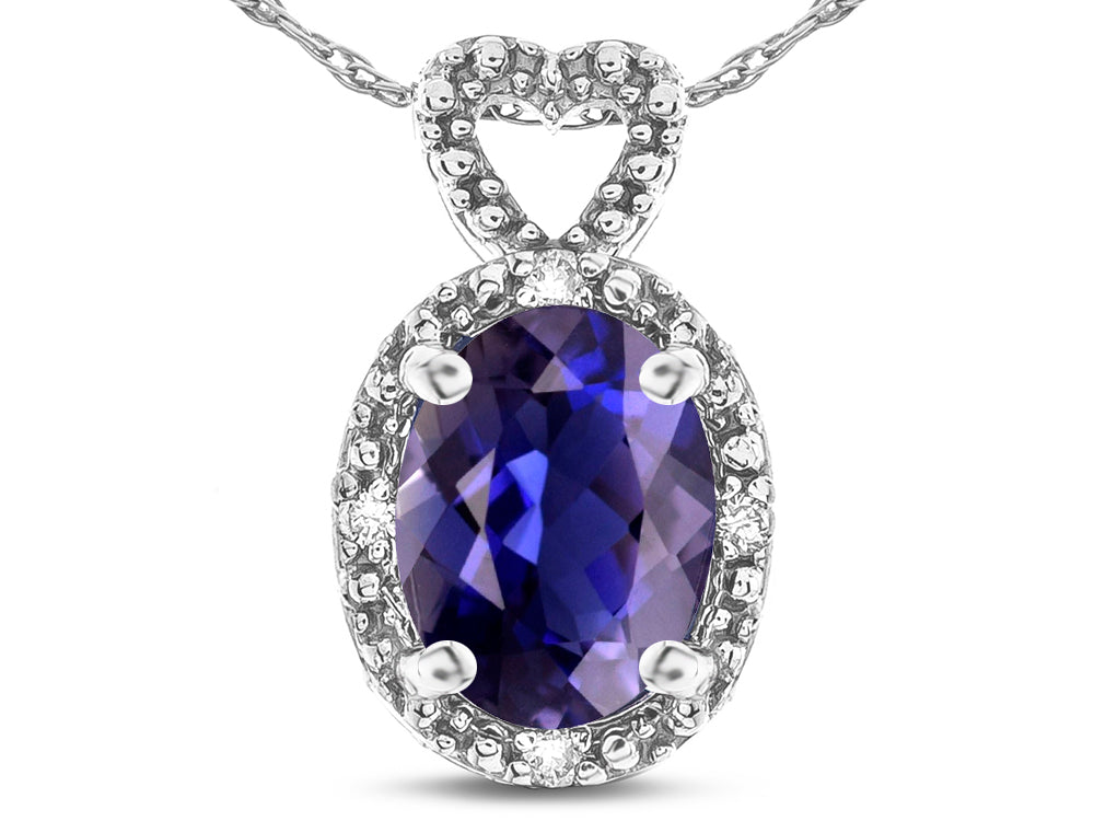 Star K  Oval 8x6mm Genuine Iolite Vintage Antique Look Heart Pendant Necklace