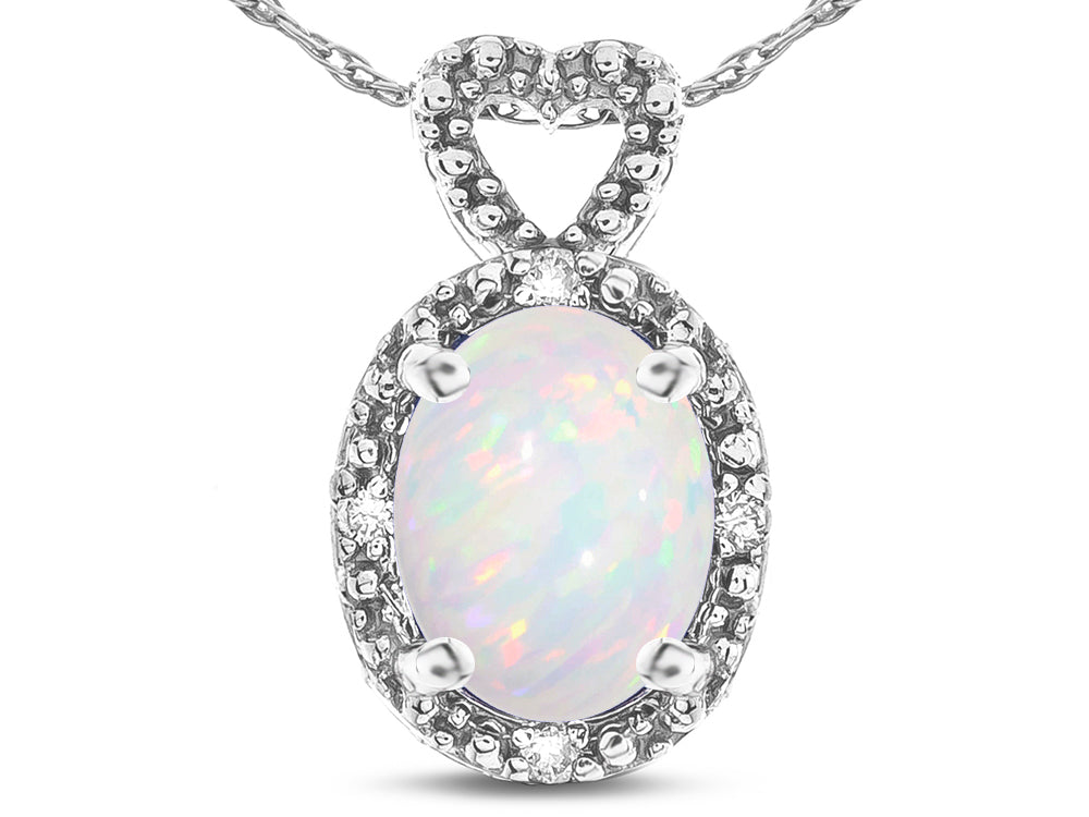 Star K  Oval 8x6mm Genuine Opal Vintage Antique Look Heart Pendant Necklace