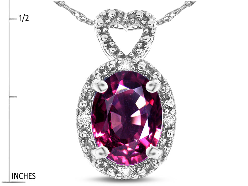 Star K  Oval 8x6mm Genuine Rhodolite Vintage Antique Look Heart Pendant Necklace