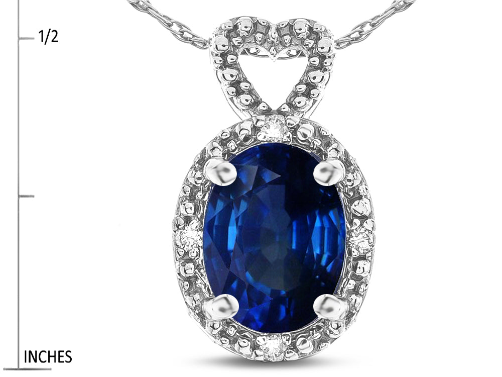 Star K  Oval 8x6mm Created Sapphire Vintage Antique Look Heart Pendant Necklace