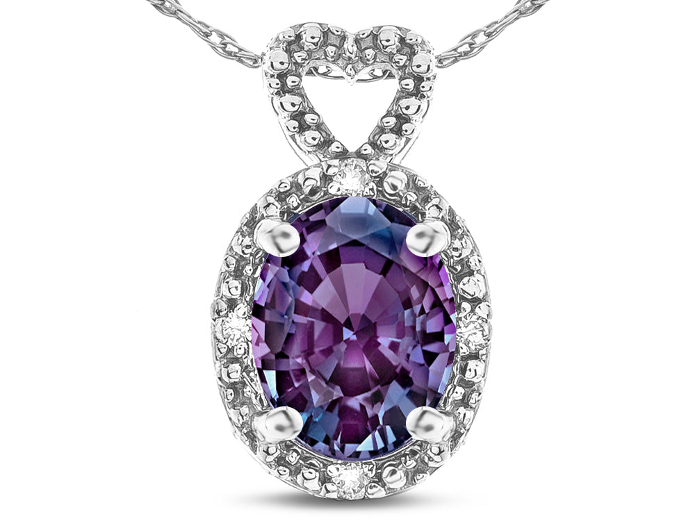 Star K  Oval 8x6mm Simulated Alexandrite Vintage Antique Look Heart Pendant Necklace