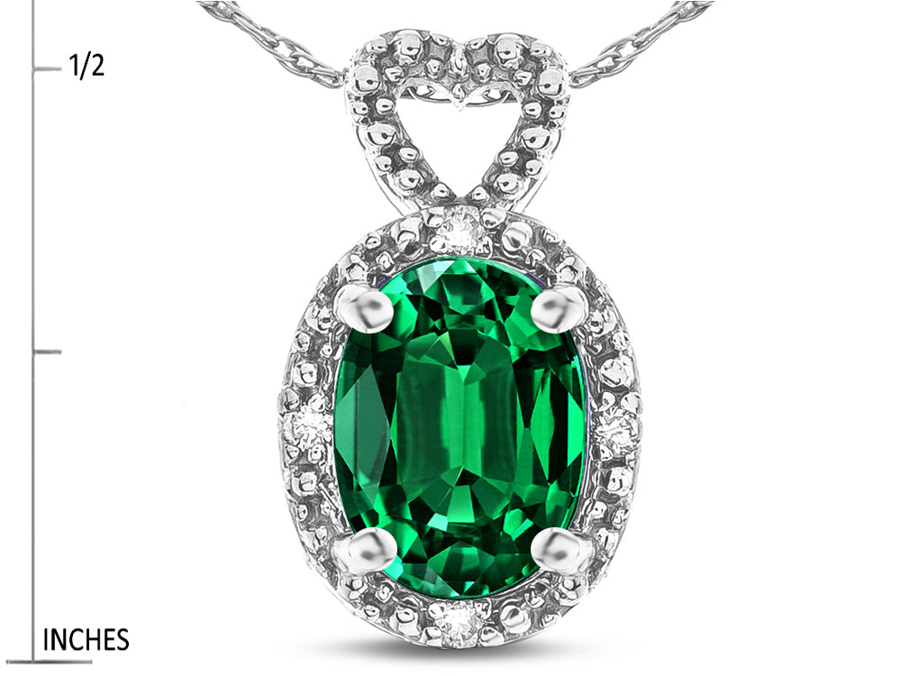 Star K  Oval 8x6mm Simulated Emerald Vintage Antique Look Heart Pendant Necklace
