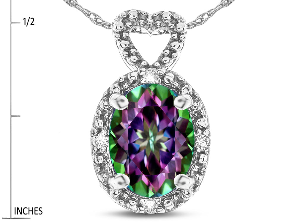 Star K  Oval 8x6mm Rainbow Mystic Topaz Vintage Antique Look Heart Pendant Necklace