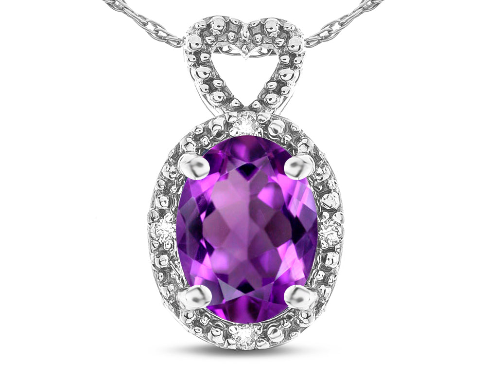 Star K  Oval 8x6mm Genuine Amethyst Vintage Antique Look Heart Pendant Necklace