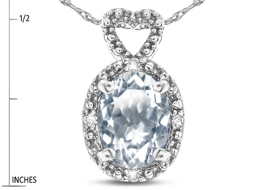 Star K  Oval 8x6mm Genuine Aquamarine Vintage Antique Look Heart Pendant Necklace