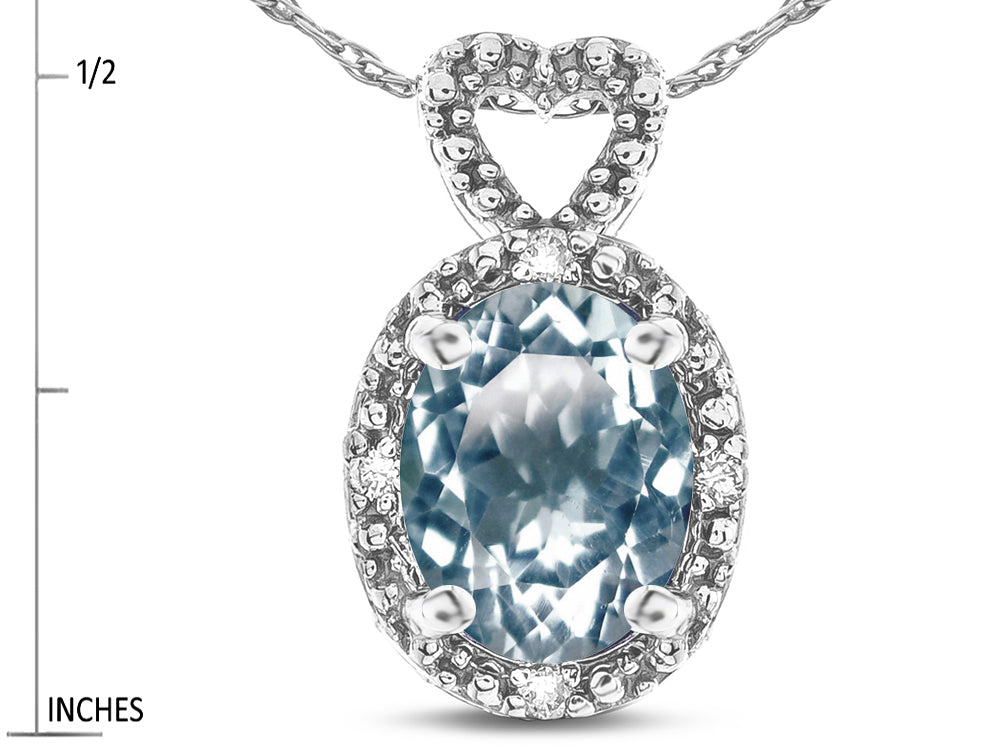 Star K  Oval 8x6mm Genuine Sky Blue Topaz Vintage Antique Look Heart Pendant Necklace