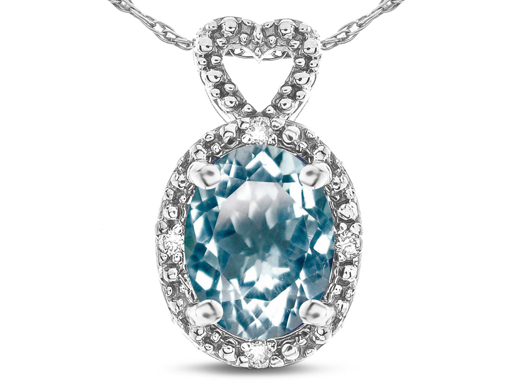 Star K  Oval 8x6mm Genuine Sky Blue Topaz Vintage Antique Look Heart Pendant Necklace