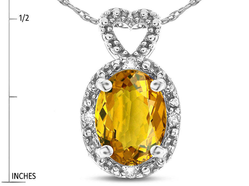 Star K  Oval 8x6mm Genuine Citrine Vintage Antique Look Heart Pendant Necklace