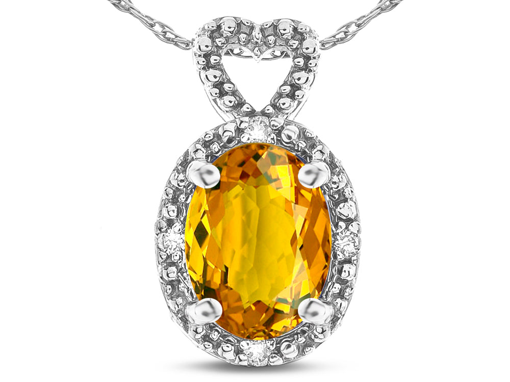 Star K  Oval 8x6mm Genuine Citrine Vintage Antique Look Heart Pendant Necklace