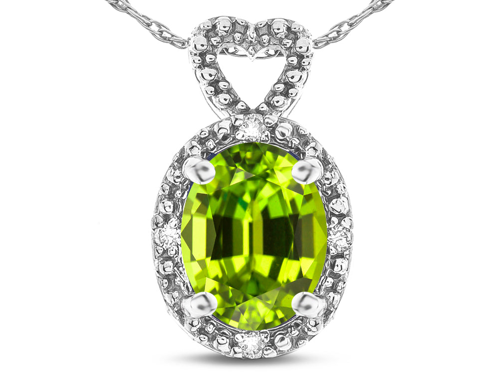 Star K  Oval 8x6mm Genuine Peridot Vintage Antique Look Heart Pendant Necklace